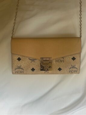 MCM Beige & Tan Visetos Chain Crossbody Wallet